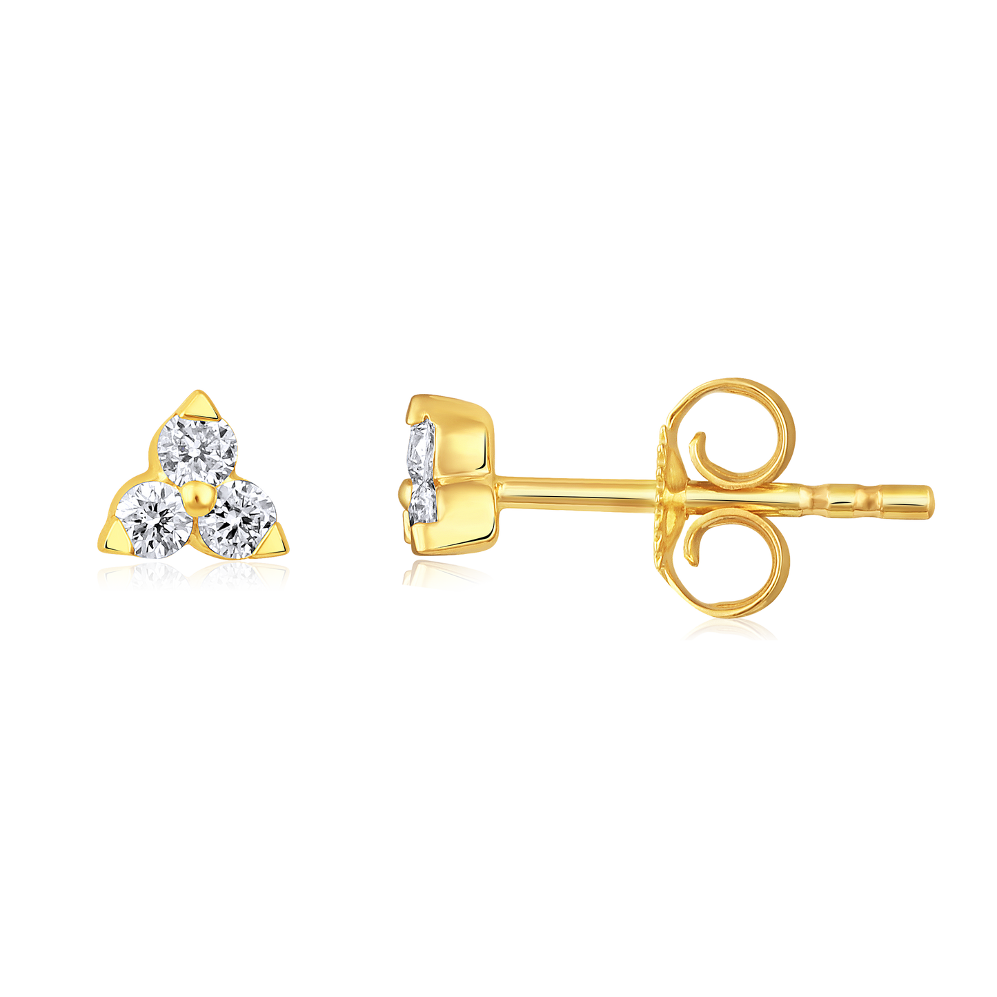Solid Gold 0.2ct Natural Diamond 3 Stone Trio Stud Earrings
