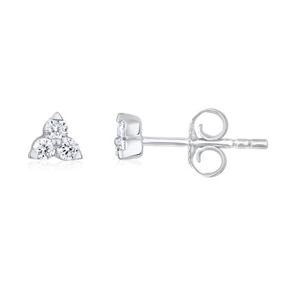 Solid Gold 0.2ct Natural Diamond Trio Multi Pierce Stud Earrings