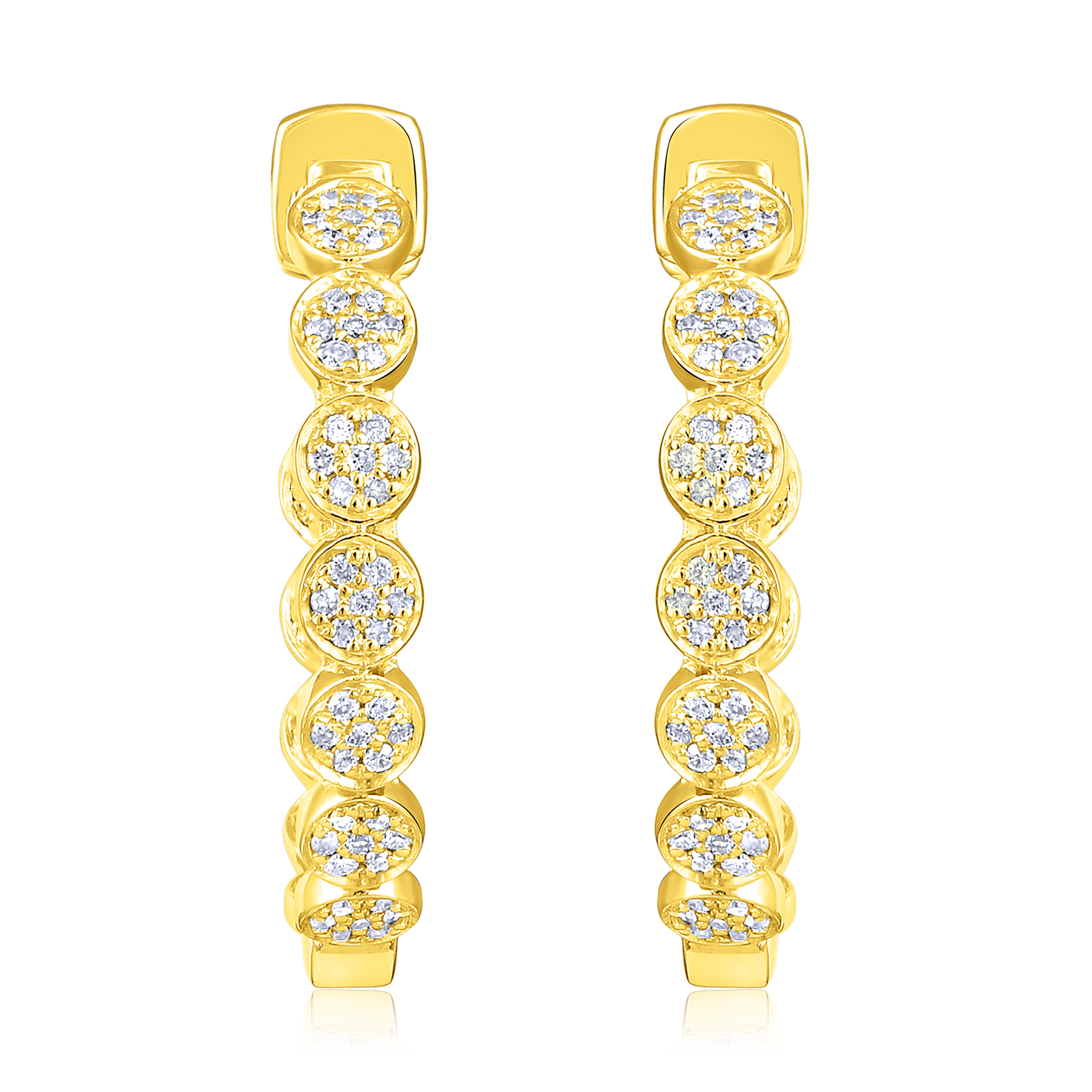 Solid Gold 0.4ct Natural Diamond Bead Bezel Studded Hoop Earrings