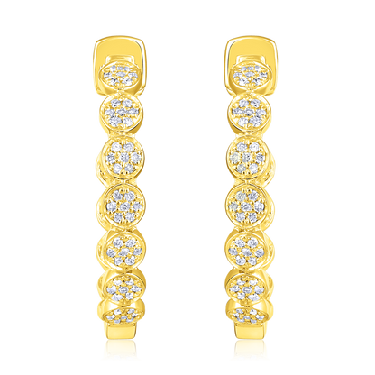 Solid Gold 0.4ct Natural Diamond Bead Bezel Studded Hoop Earrings