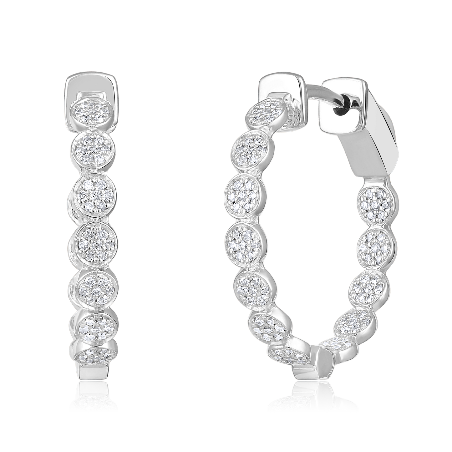 Solid Gold 0.43ct Natural Diamond Inside Out Bezel Hoop Bead Earrings