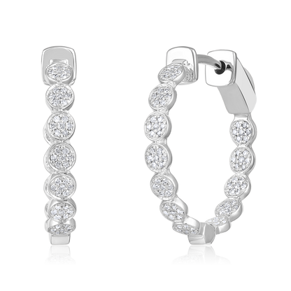 Solid Gold 0.43ct Natural Diamond Inside Out Bezel Hoop Bead Earrings