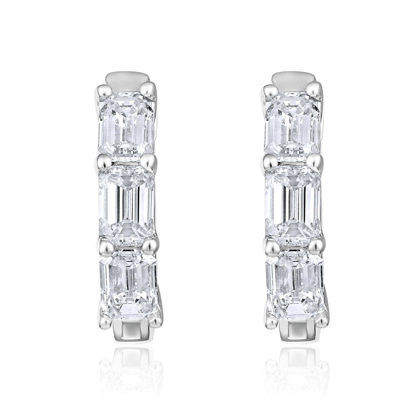 Solid Gold 1.6ct Natural Diamond 3 Emerald Huggie Hoop Earrings