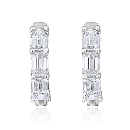 Solid Gold 1.6ct Natural Diamond 3 Emerald Huggie Hoop Earrings