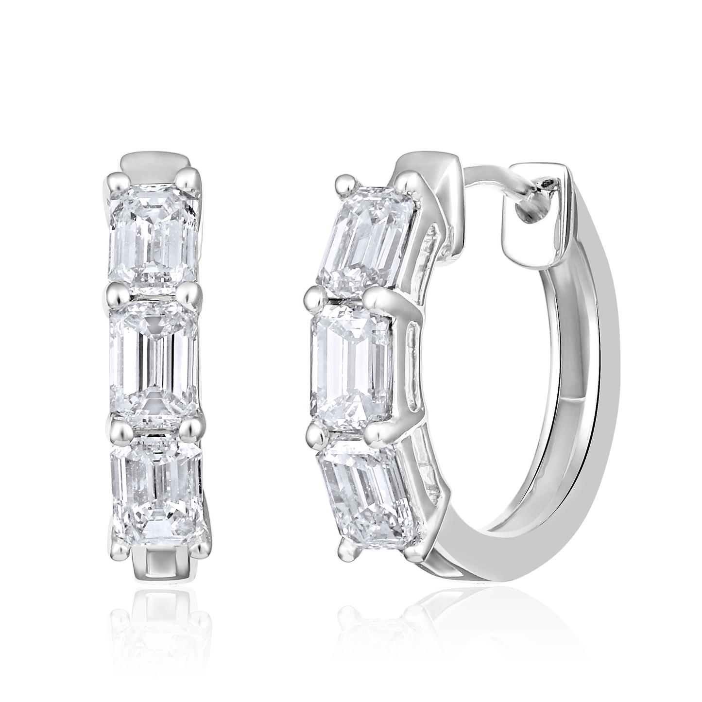 Solid Gold 1.6ct Natural Diamond 3 Emerald Huggie Hoop Earrings