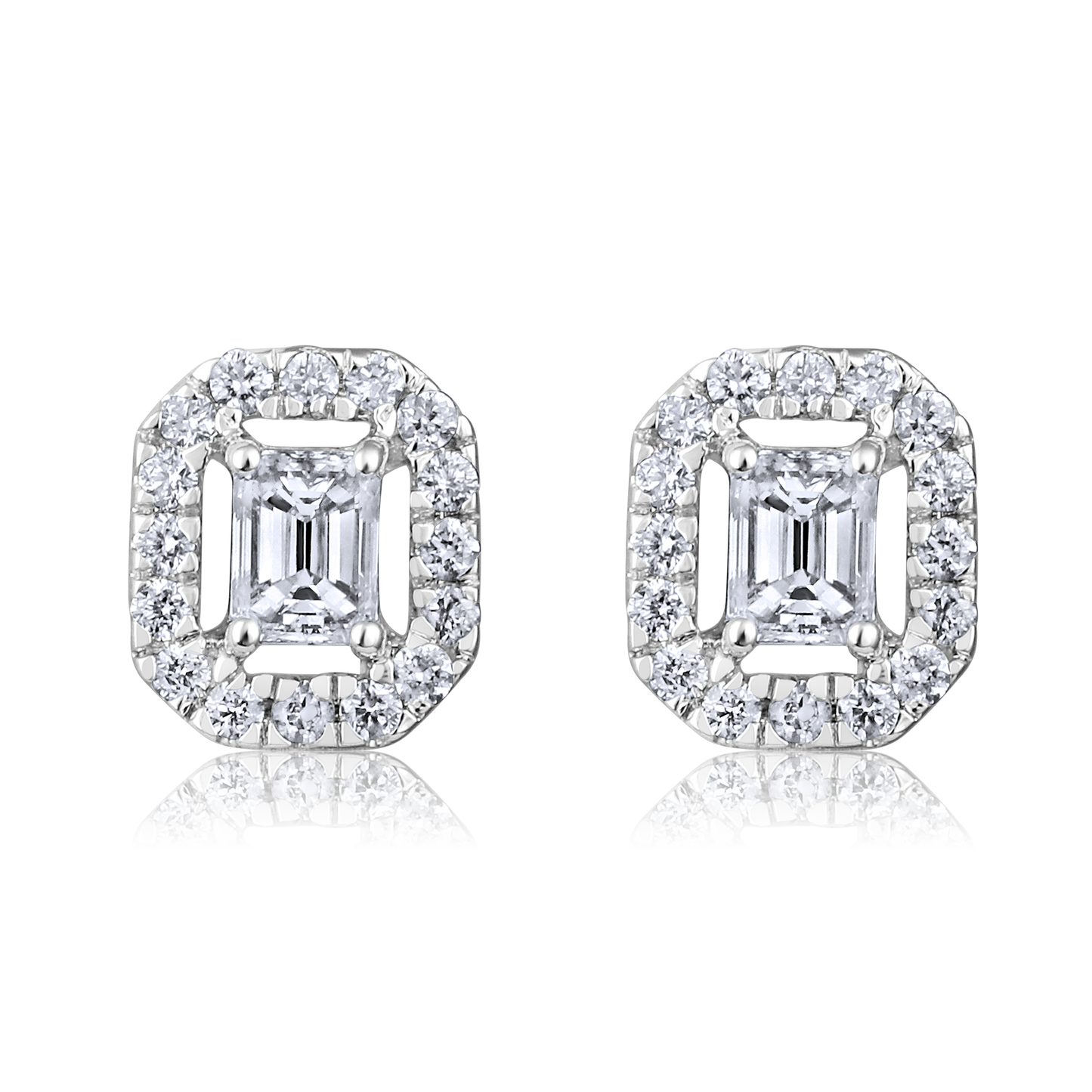 Solid Gold 0.4ct Natural Diamond Emerald Halo Solitaire Stud Earrings