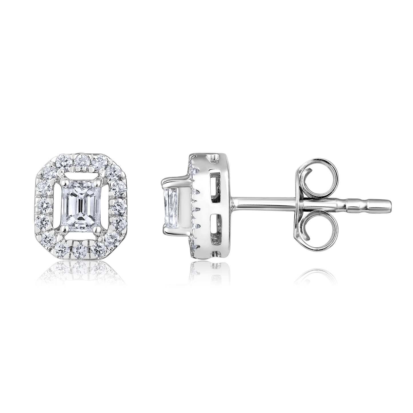 Solid Gold 0.4ct Natural Diamond Emerald Halo Solitaire Stud Earrings