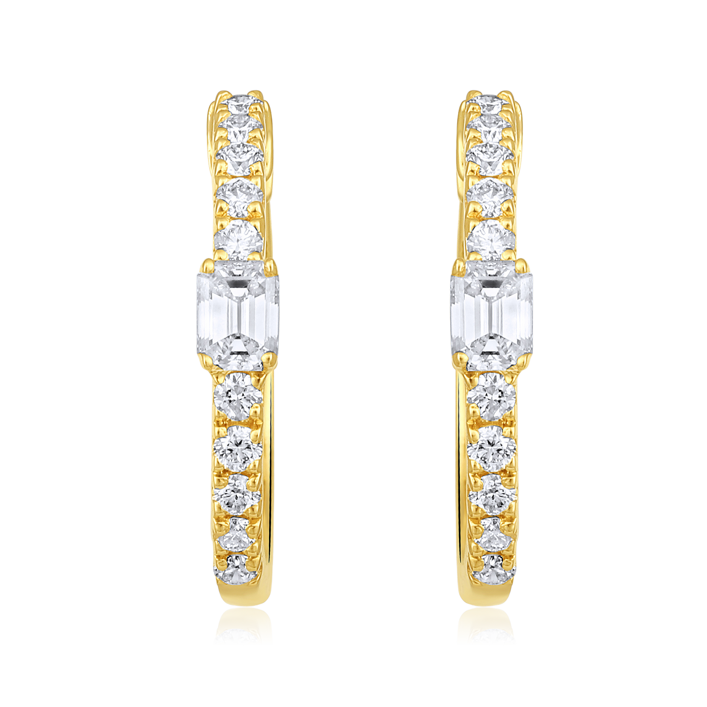 Solid Gold 0.64ct Natural Diamond Emerald Hoop Earrings