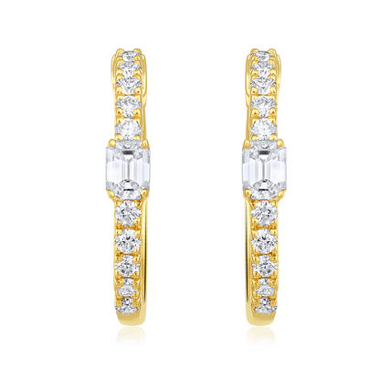 Solid Gold 0.64ct Natural Diamond Emerald Hoop Earrings