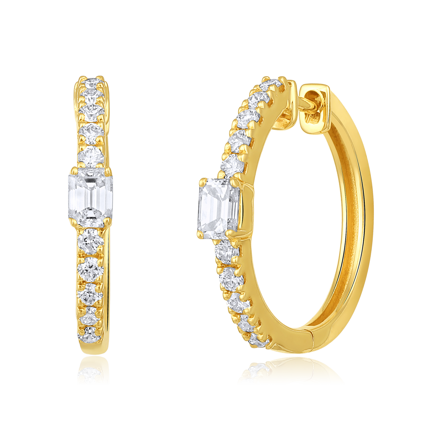 Solid Gold 0.64ct Natural Diamond Emerald Hoop Earrings