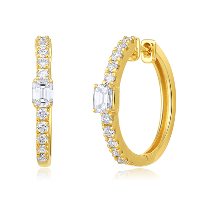 Solid Gold 0.64ct Natural Diamond Emerald Hoop Earrings