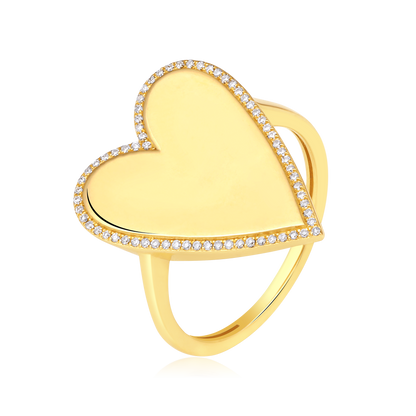 Solid Gold 0.11ct Natural Diamond Halo Heart Bubble Ring