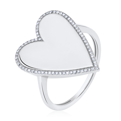 Solid Gold 0.11ct Natural Diamond Bubble Heart Big Ring