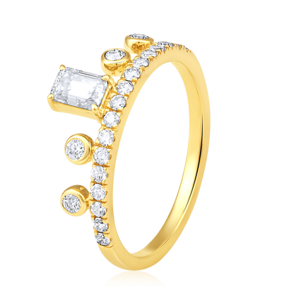 Solid Gold 0.74ct Natural Diamond Crown Throne Band Ring