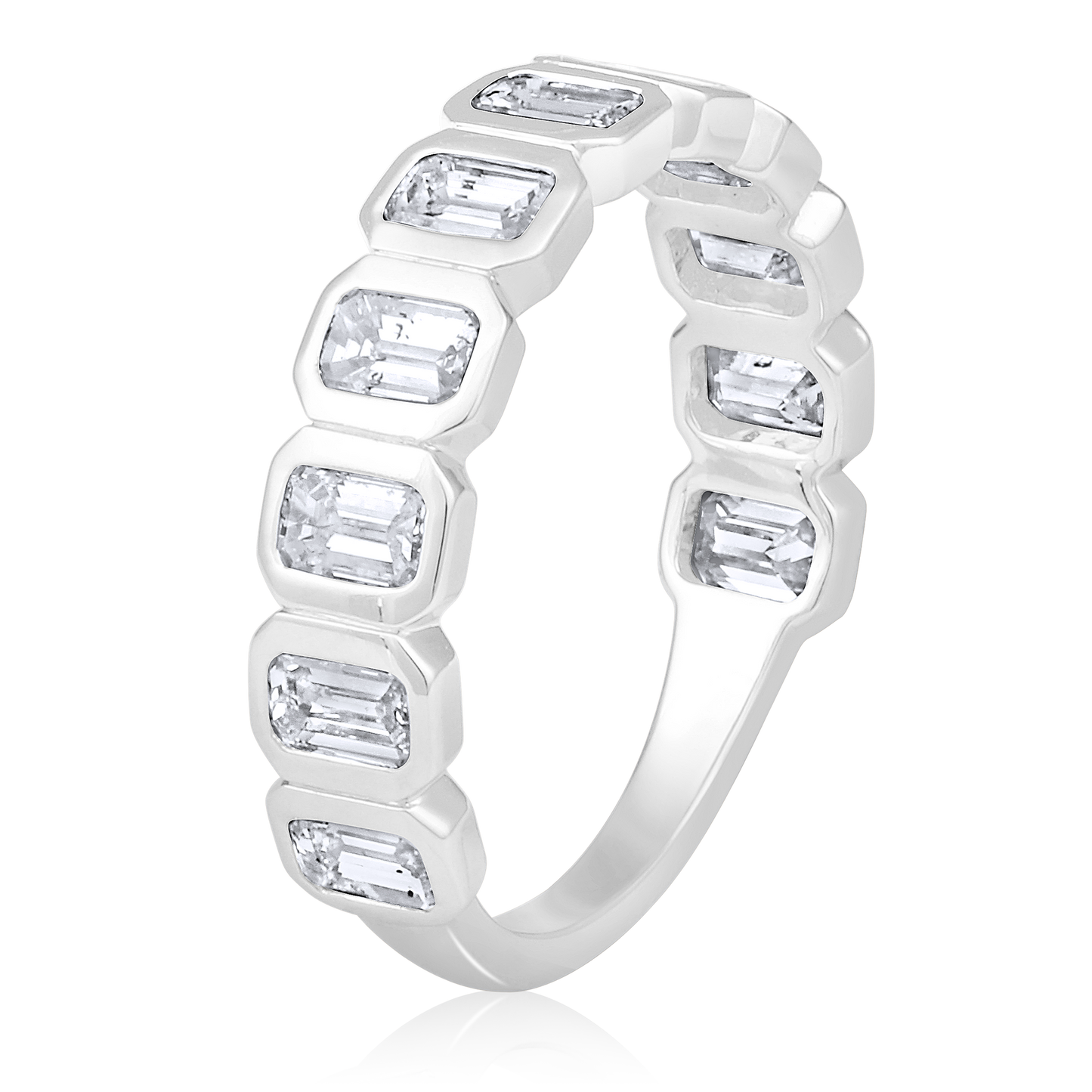 Solid Gold 1.74ct Natural Diamond Emerald Bezel Eternity Band Ring