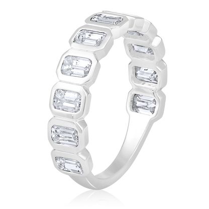 Solid Gold 1.74ct Natural Diamond Emerald Bezel Eternity Band Ring