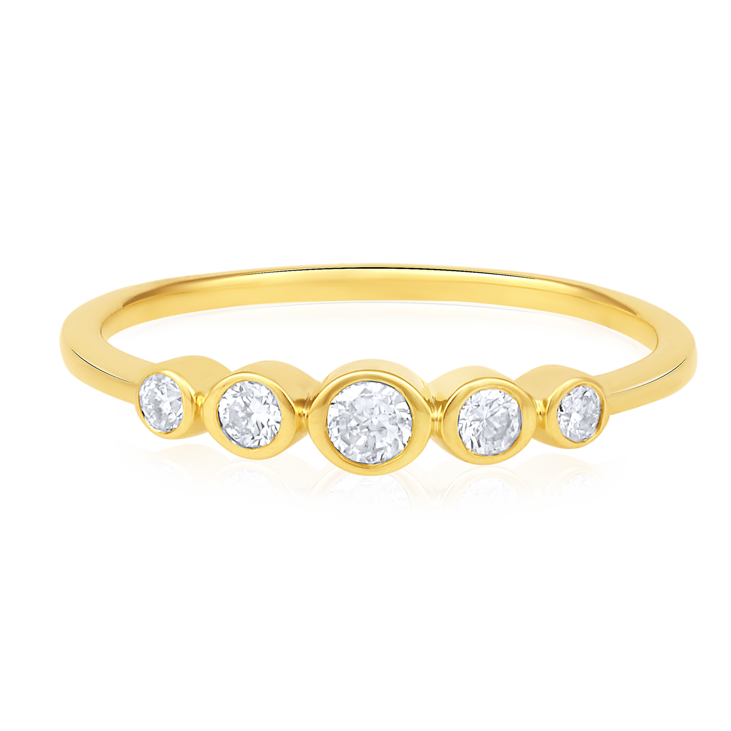 Solid Gold 0.03ct Natural Diamond 5 Stone Bezel Band Ring