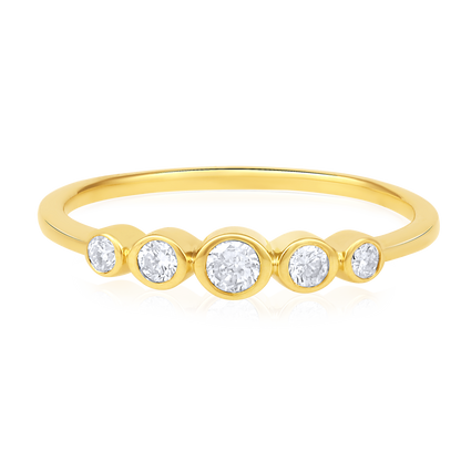 Solid Gold 0.03ct Natural Diamond 5 Stone Bezel Band Ring