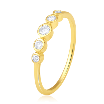 Solid Gold 0.03ct Natural Diamond 5 Stone Bezel Band Ring