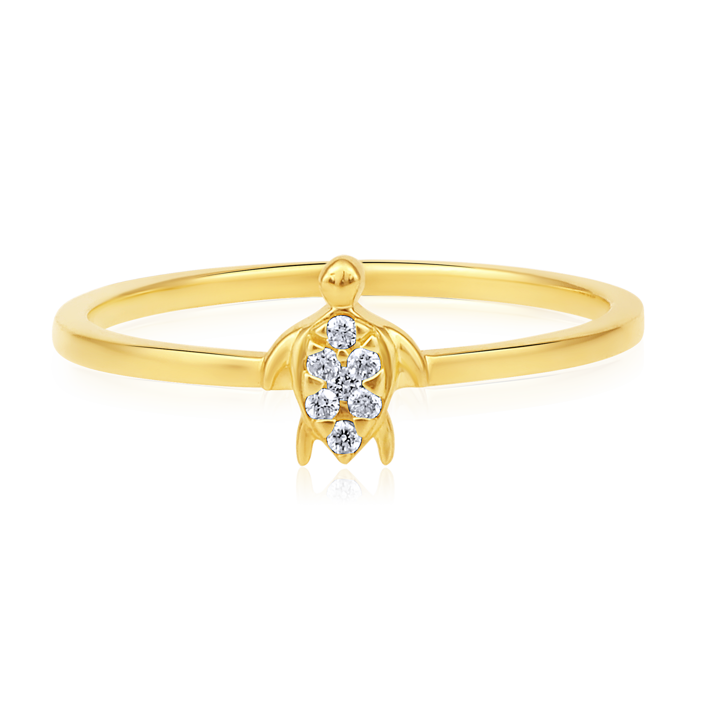 Solid Gold 0.04ct Natural Diamond Turtle Tortoise Charm Ring