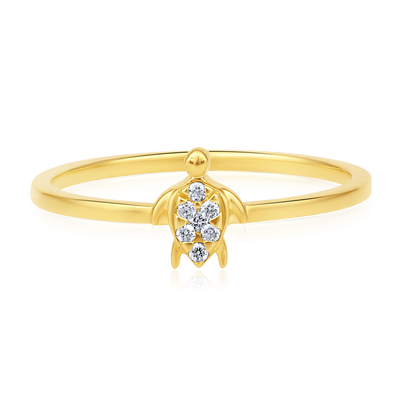 Solid Gold 0.04ct Natural Diamond Turtle Tortoise Charm Ring