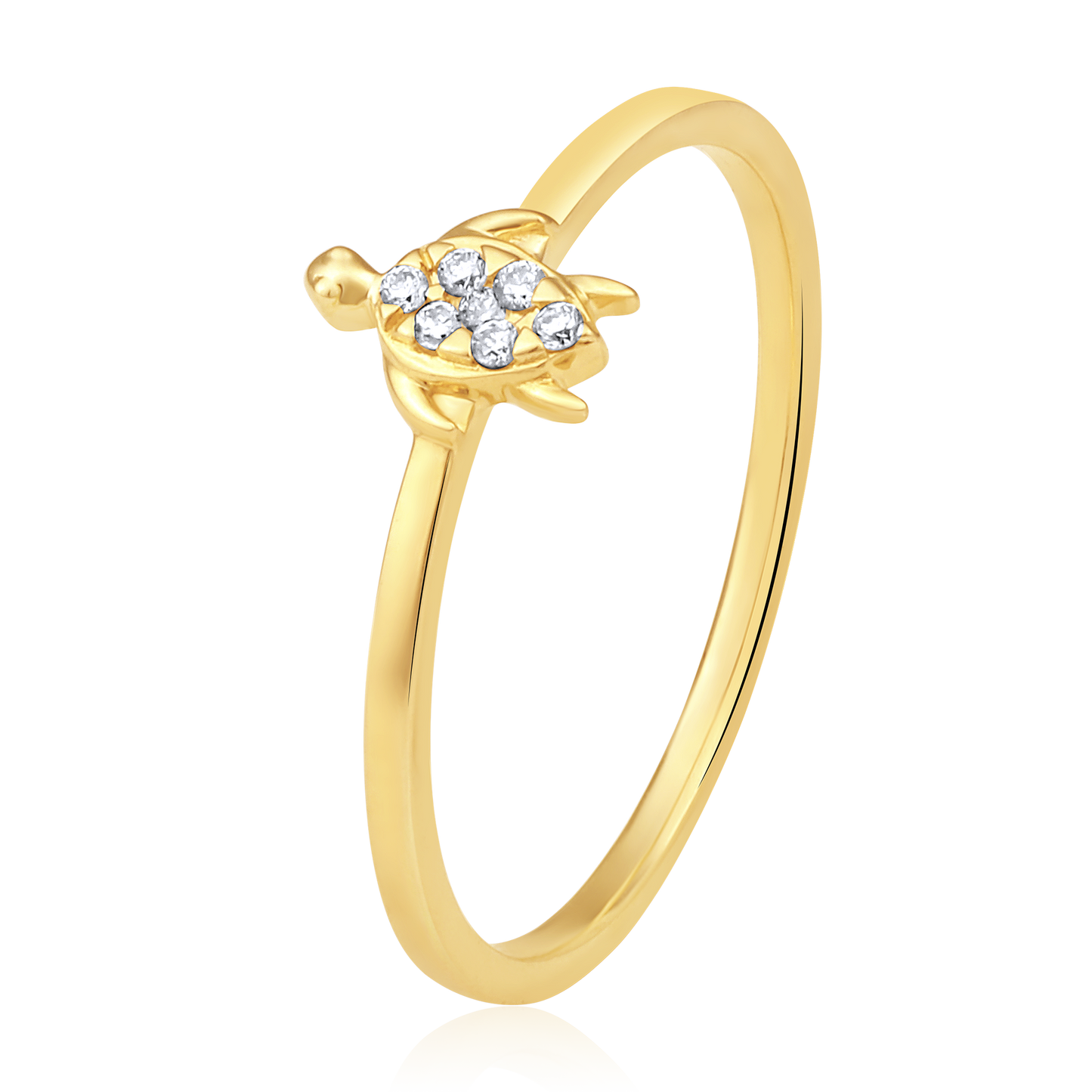 Solid Gold 0.04ct Natural Diamond Turtle Tortoise Charm Ring