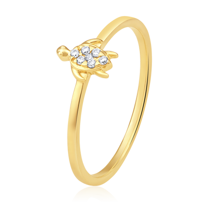 Solid Gold 0.04ct Natural Diamond Turtle Tortoise Charm Ring