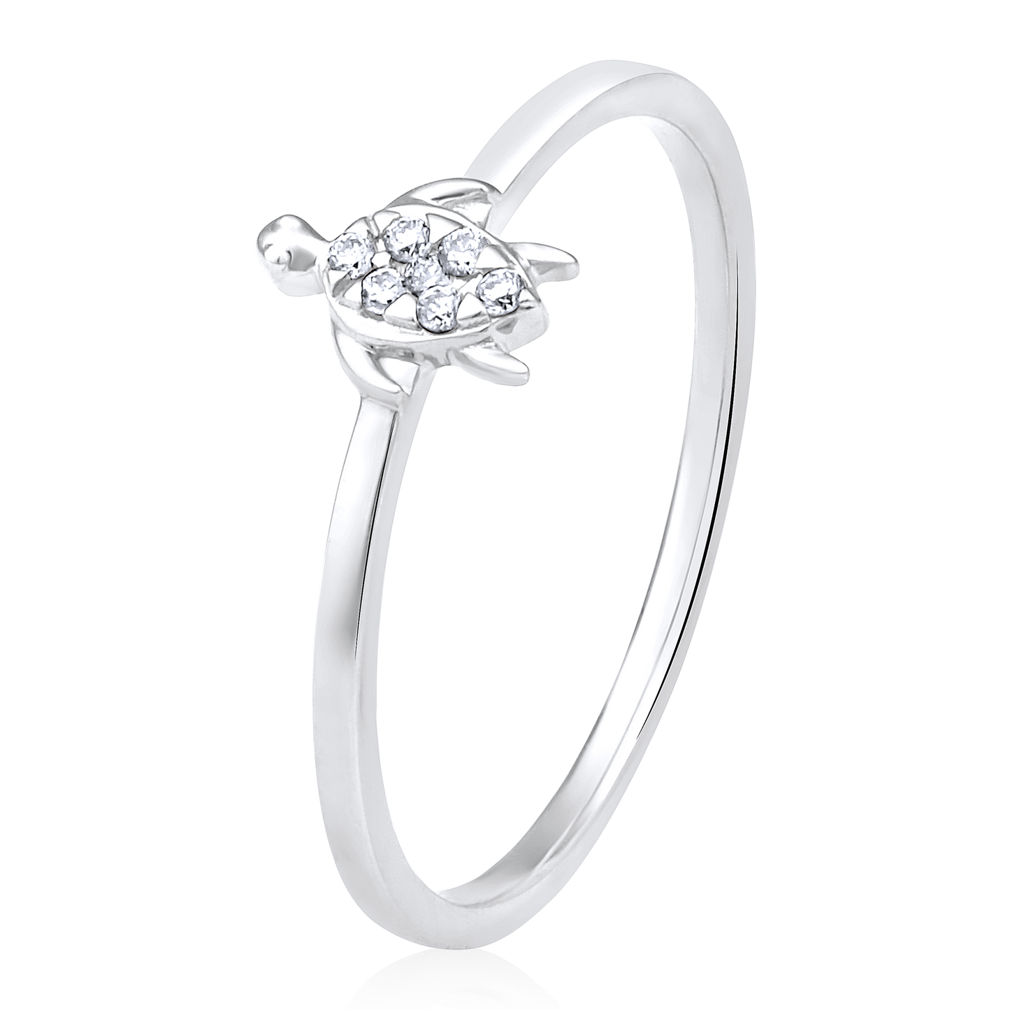 Solid Gold 0.04ct Natural Diamond Turtle Tortoise Charm Ring