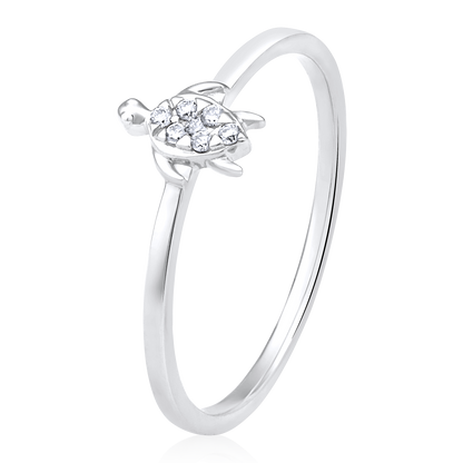 Solid Gold 0.04ct Natural Diamond Turtle Tortoise Charm Ring