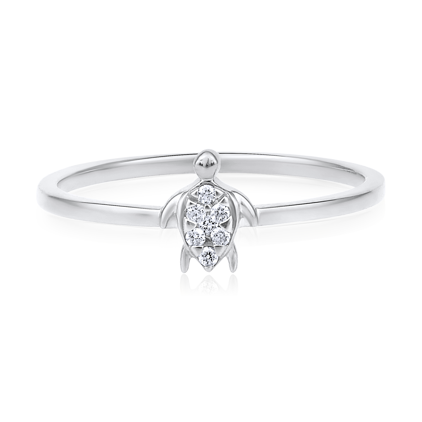 Solid Gold 0.04ct Natural Diamond Turtle Tortoise Charm Ring