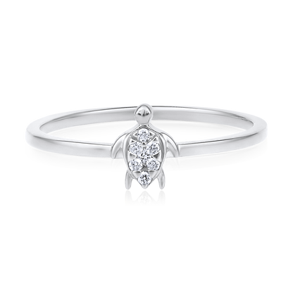 Solid Gold 0.04ct Natural Diamond Turtle Tortoise Charm Ring