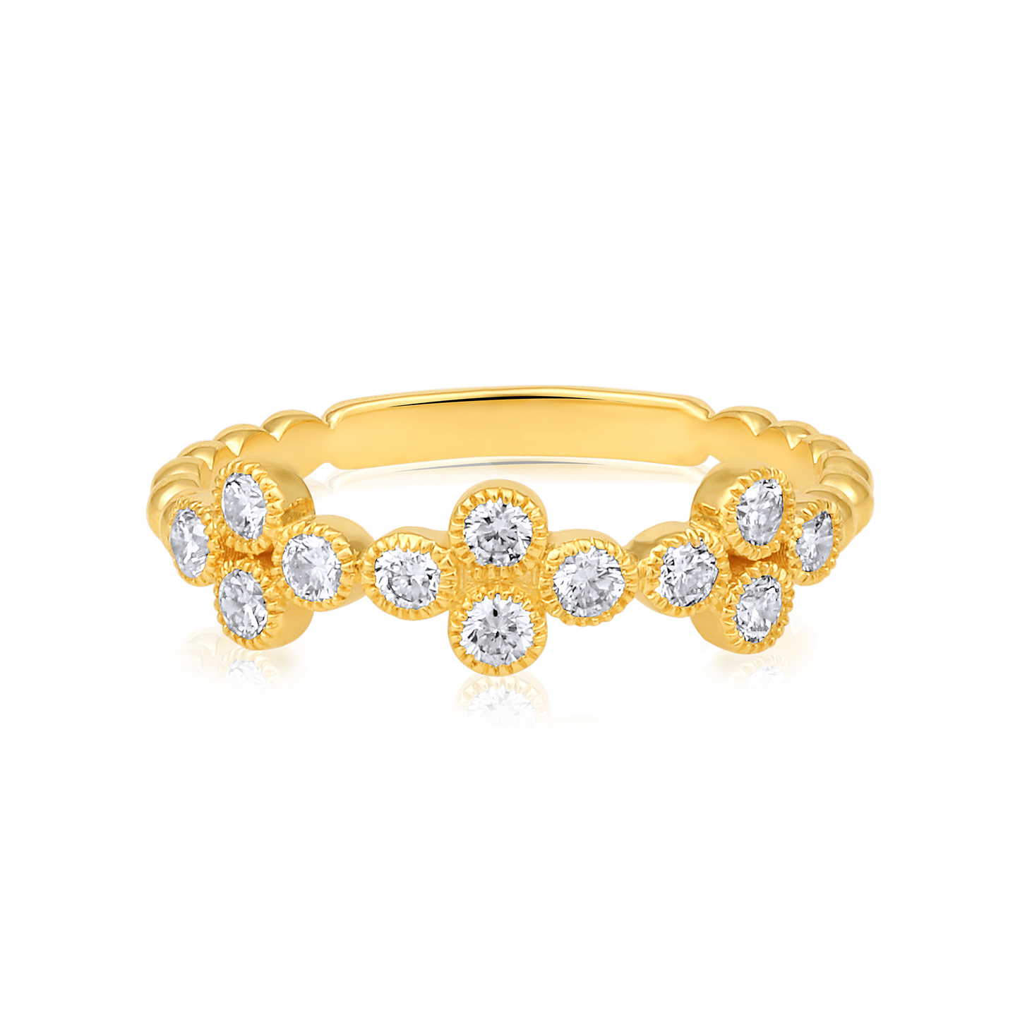 Solid Gold 0.5ct Natural Diamond Multi Clover Band Ring