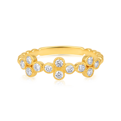 Solid Gold 0.5ct Natural Diamond Multi Clover Band Ring
