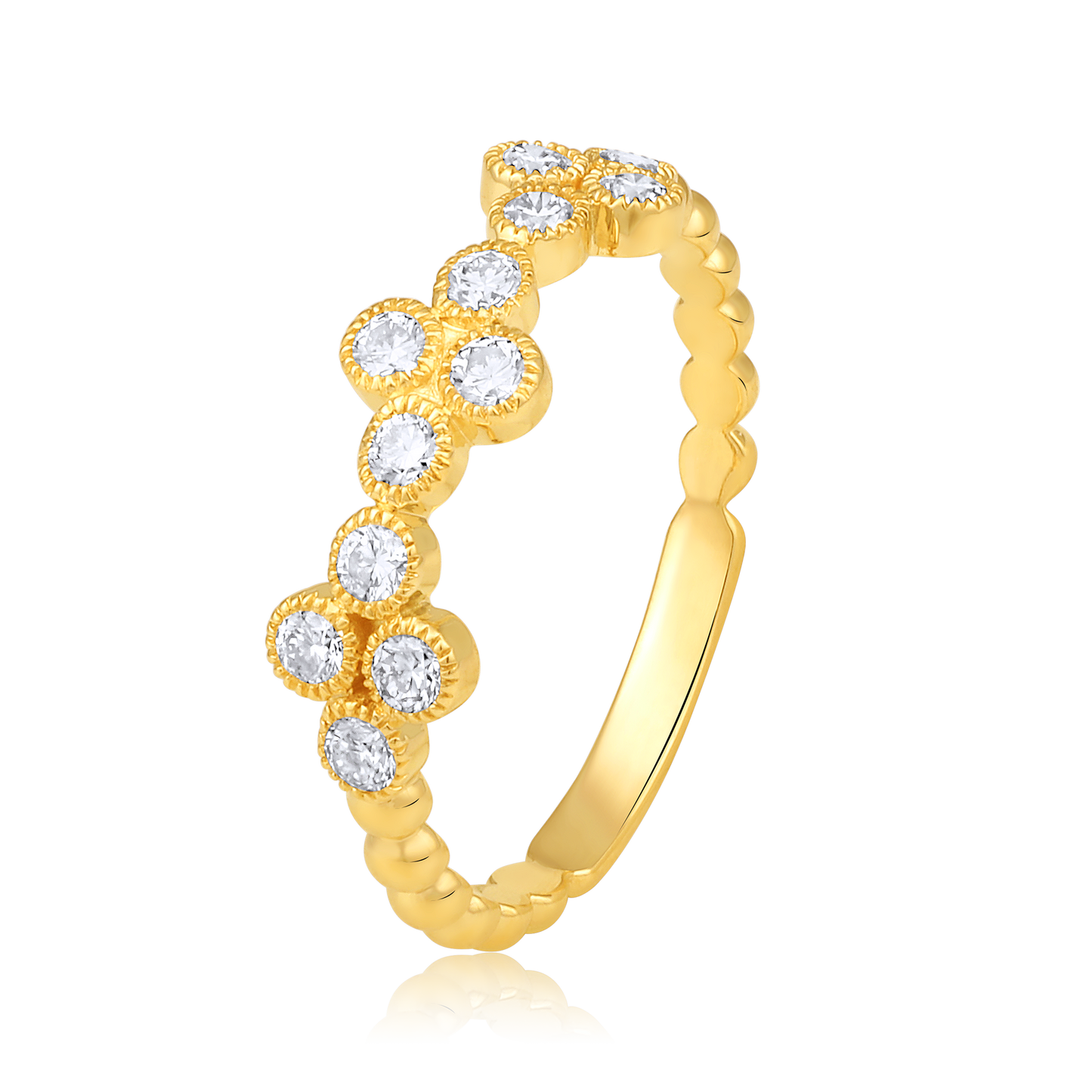 Solid Gold 0.5ct Natural Diamond Multi Clover Band Ring