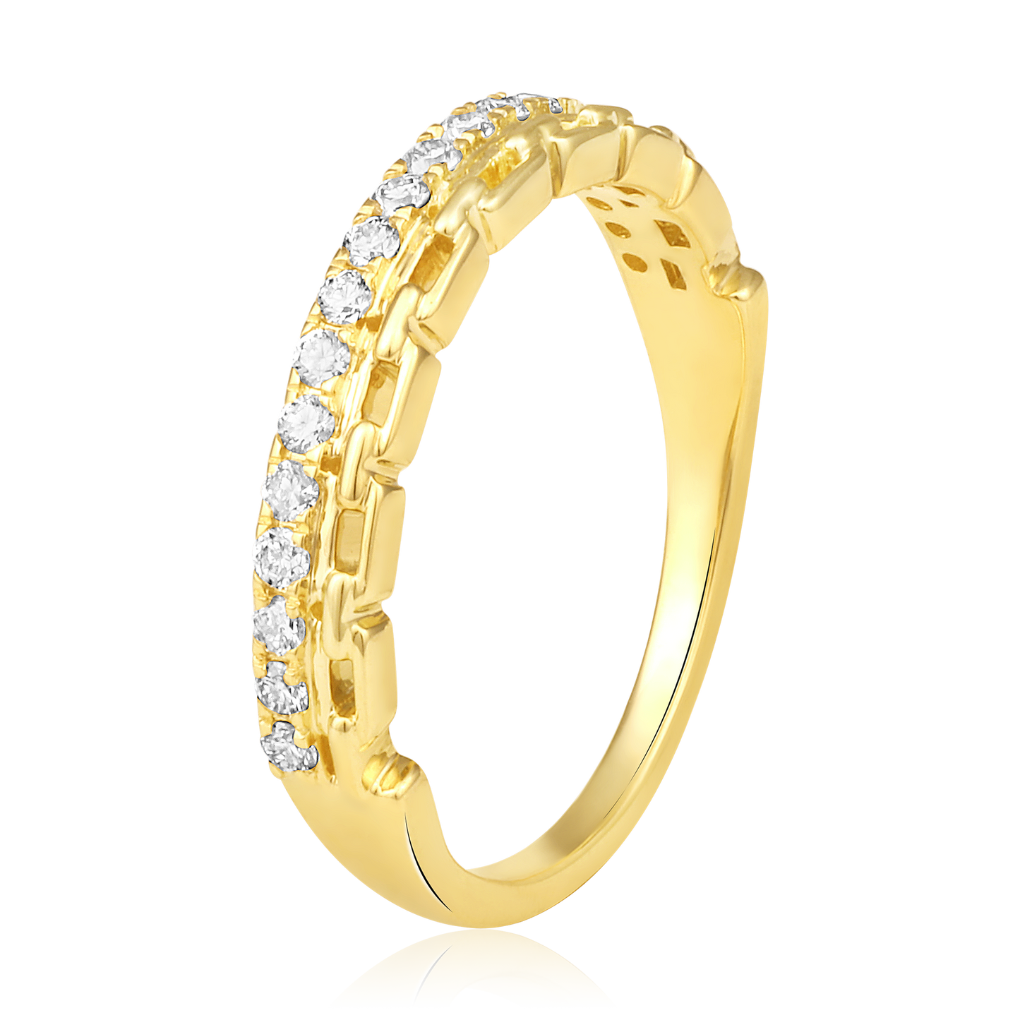 Solid Gold 0.3ct Natural Diamond 2 Row Paperclip Link Chain Ring