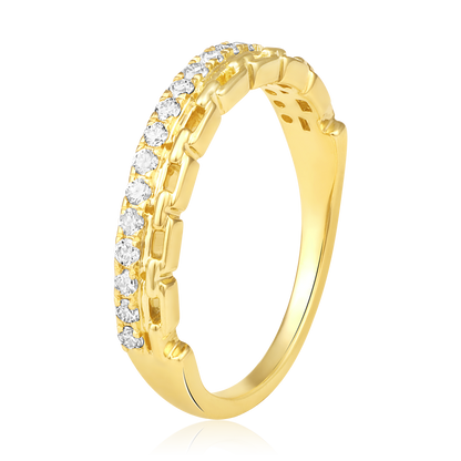 Solid Gold 0.3ct Natural Diamond 2 Row Paperclip Link Chain Ring