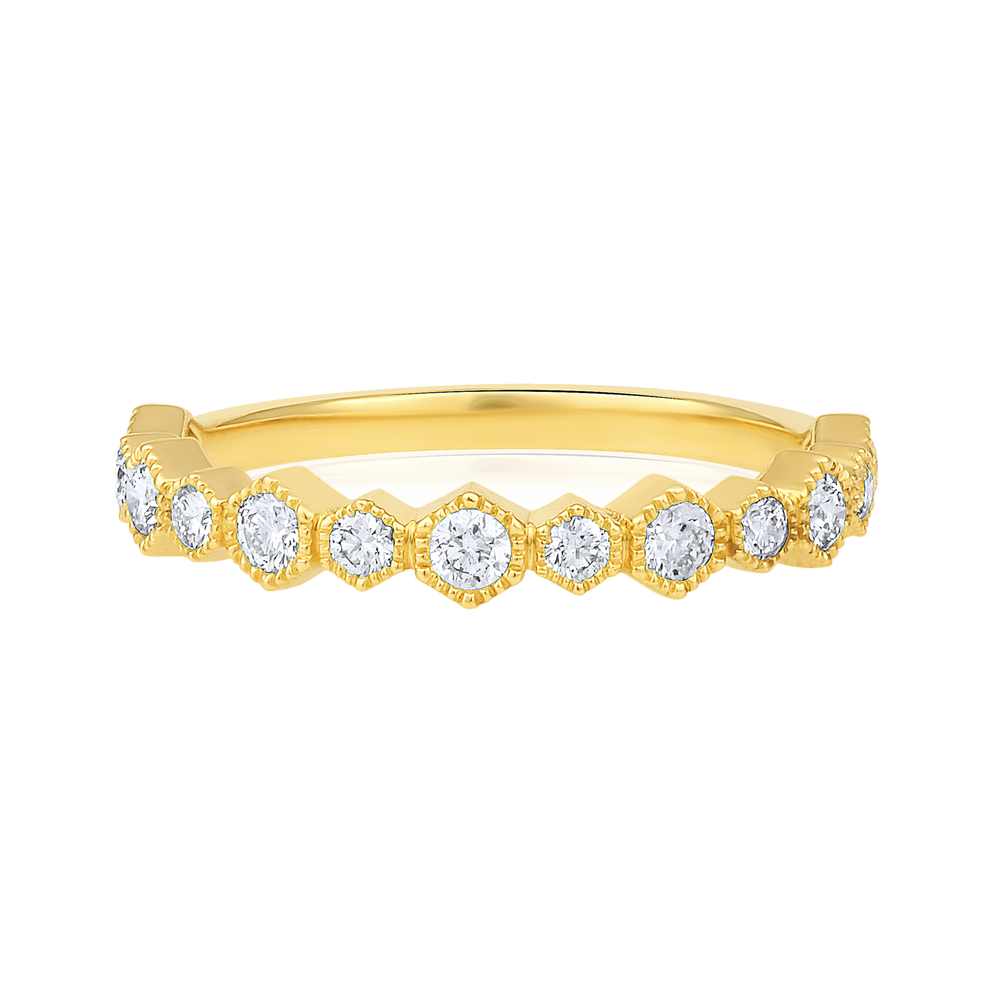 Solid Gold 0.5ct Natural Diamond Hexagonal Honeycomb Band Ring