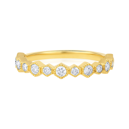 Solid Gold 0.5ct Natural Diamond Hexagonal Honeycomb Band Ring