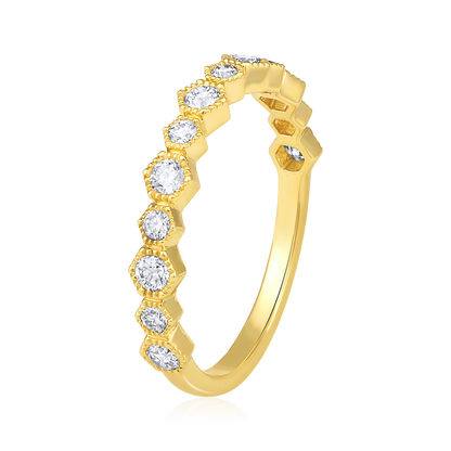 Solid Gold 0.5ct Natural Diamond Hexagonal Honeycomb Band Ring