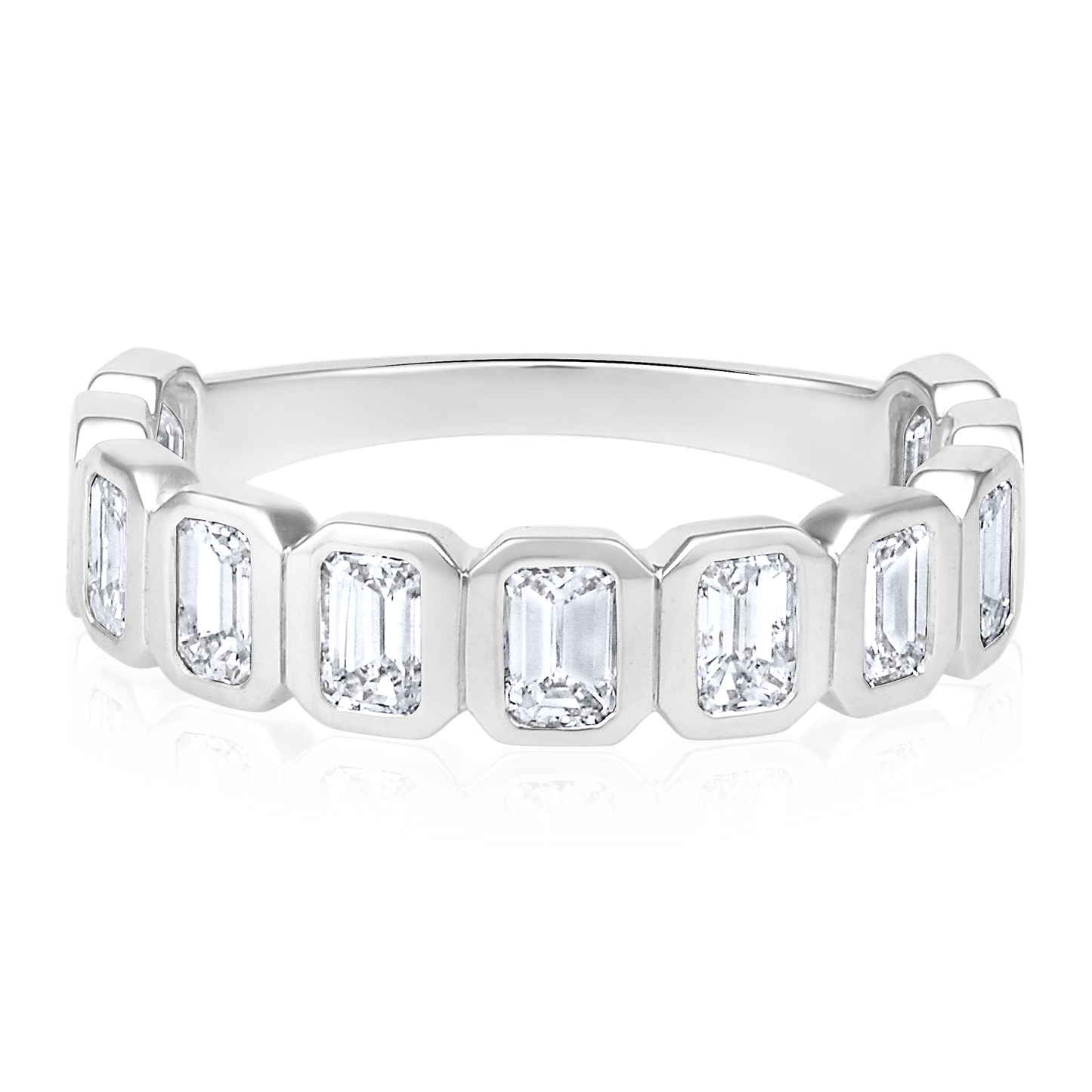 Solid Gold 1.74ct Natural Diamond Emerald Bezel Eternity Band Ring
