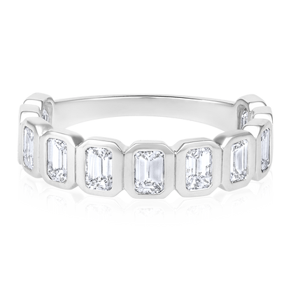 Solid Gold 1.74ct Natural Diamond Emerald Bezel Eternity Band Ring