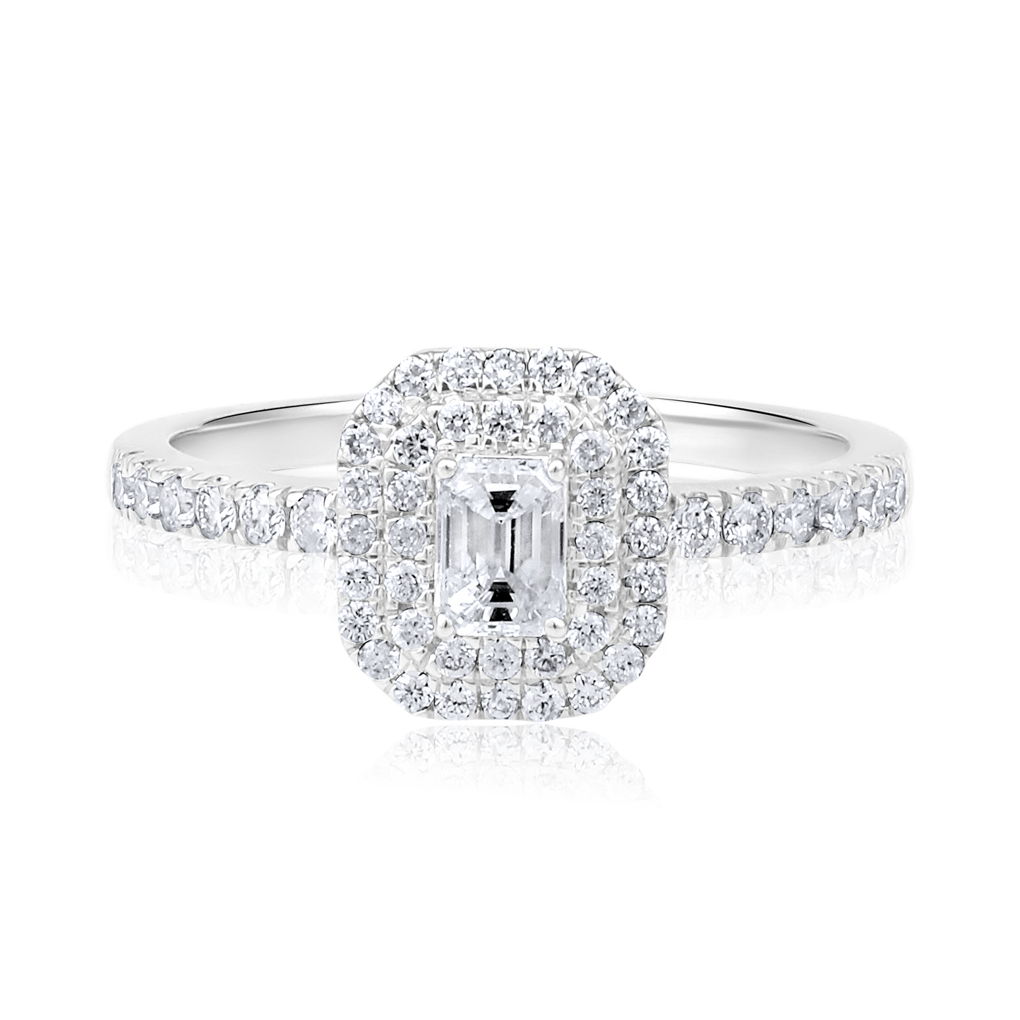 Solid Gold 0.7ct Natural Diamond Emerald Solitaire Halo Ring