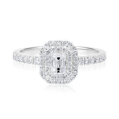 Solid Gold 0.7ct Natural Diamond Emerald Solitaire Halo Ring