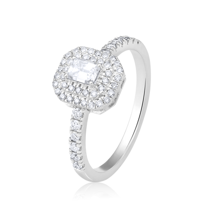 Solid Gold 0.7ct Natural Diamond Emerald Solitaire Halo Ring