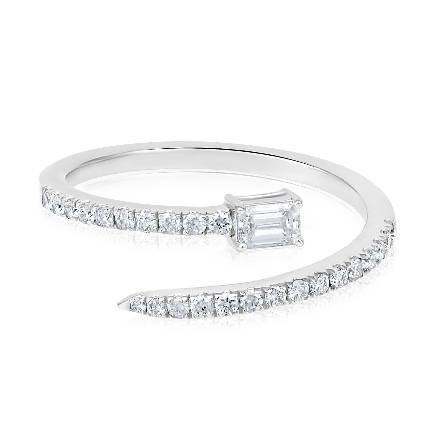 Solid Gold 0.4ct Natural Diamond Emerald Twist Snake Open Ring