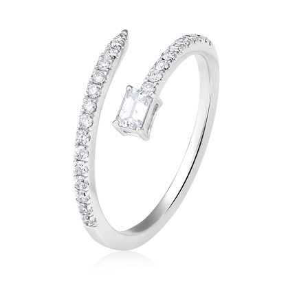 Solid Gold 0.4ct Natural Diamond Emerald Twist Snake Open Ring