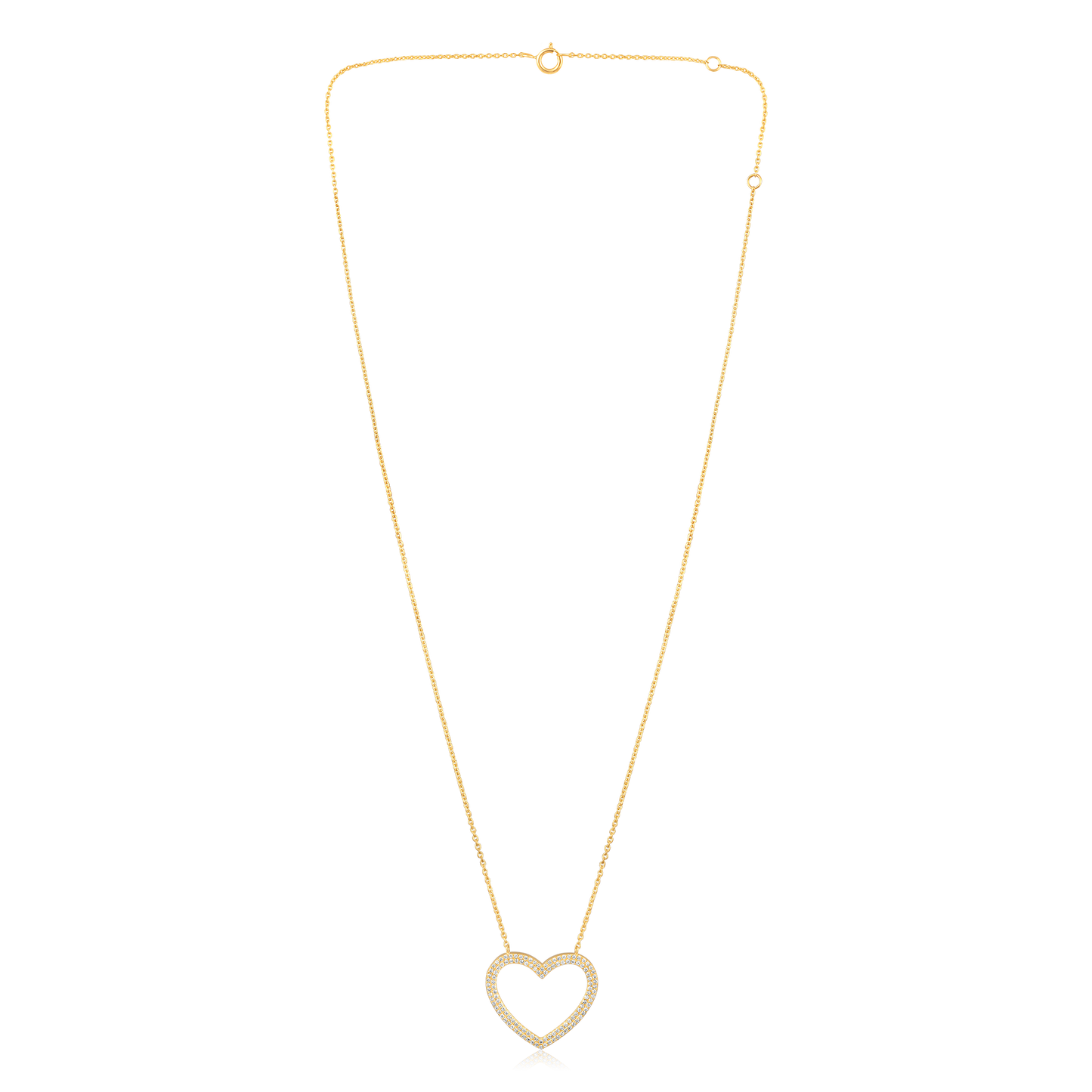 Solid Gold 0.22ct Natural Diamond Open Heart CutOut Pendant Necklace