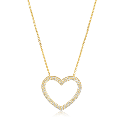 Solid Gold 0.22ct Natural Diamond Open Heart CutOut Pendant Necklace