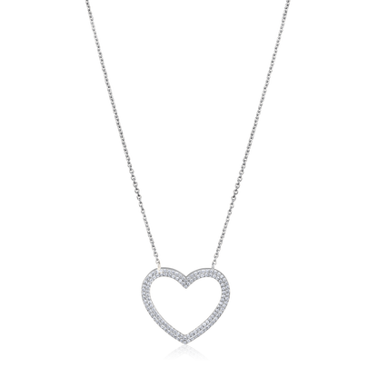 Solid Gold 0.2ct Natural Diamond Heart Love Halo CutOut Charm Necklace