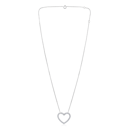 Solid Gold 0.2ct Natural Diamond Heart Love Halo CutOut Charm Necklace
